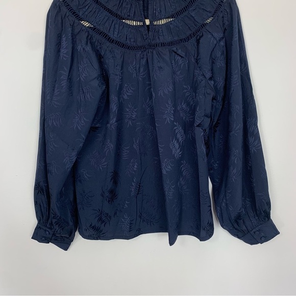 Vici Rocco Mock Neck Blouse Navy Blue Size Medium - Picture 7 of 10